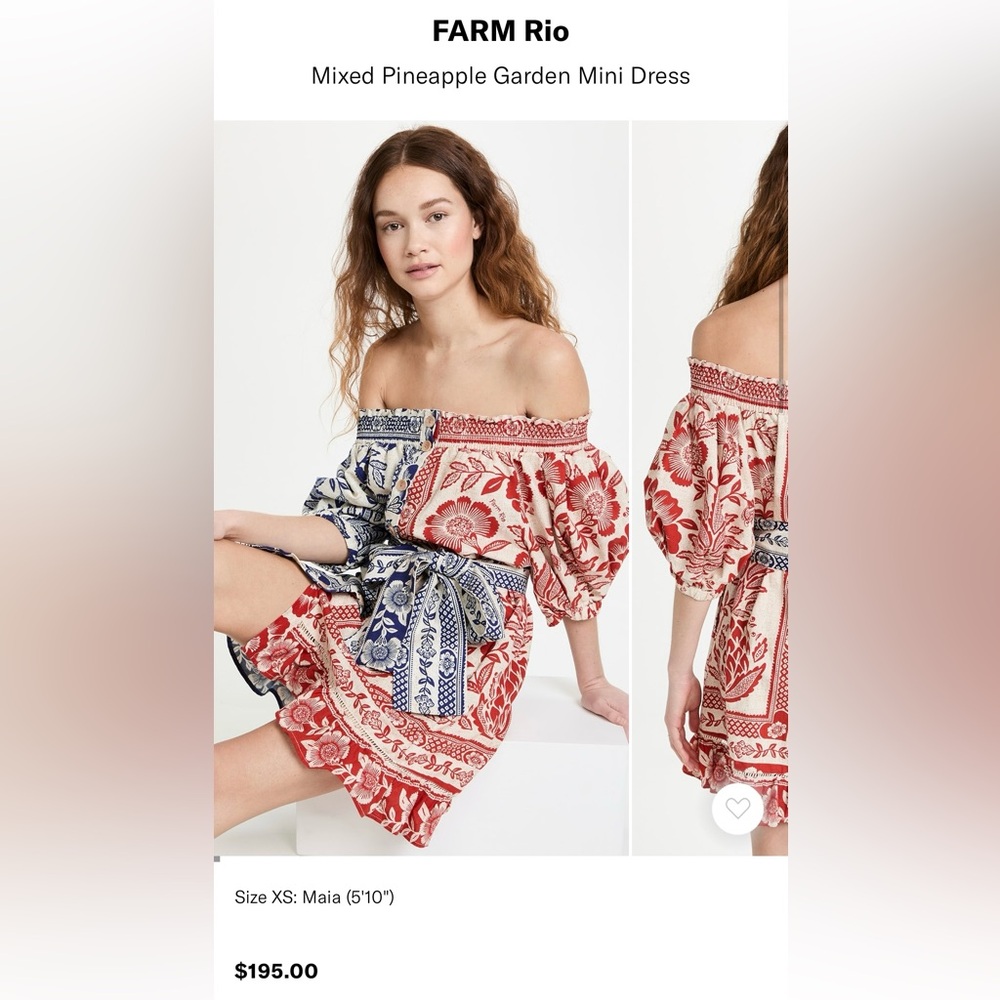 NWT FARM Rio Mixed Pineapple Garden Mini Dress- Off-Shoulder- Size Small